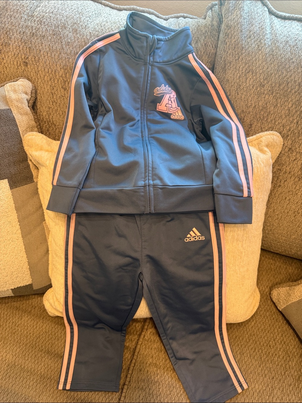 adidas Navy and Pink Girls Track Jacket & Pants Set